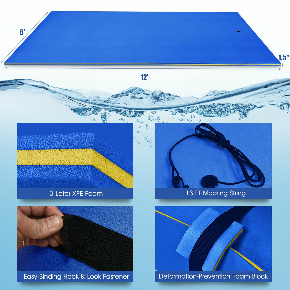 12’ x 6’ 3 Layer Floating Water Pad-Green