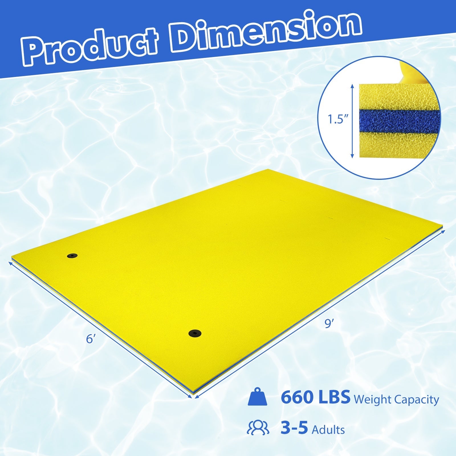 9' x 6' 3 Layer Floating Water Pad Foam Mat