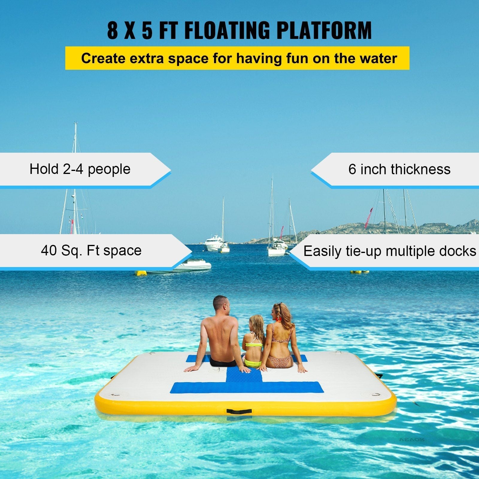 8’ x 5’ Inflatable Floating Dock Platform with Electric Air Pump