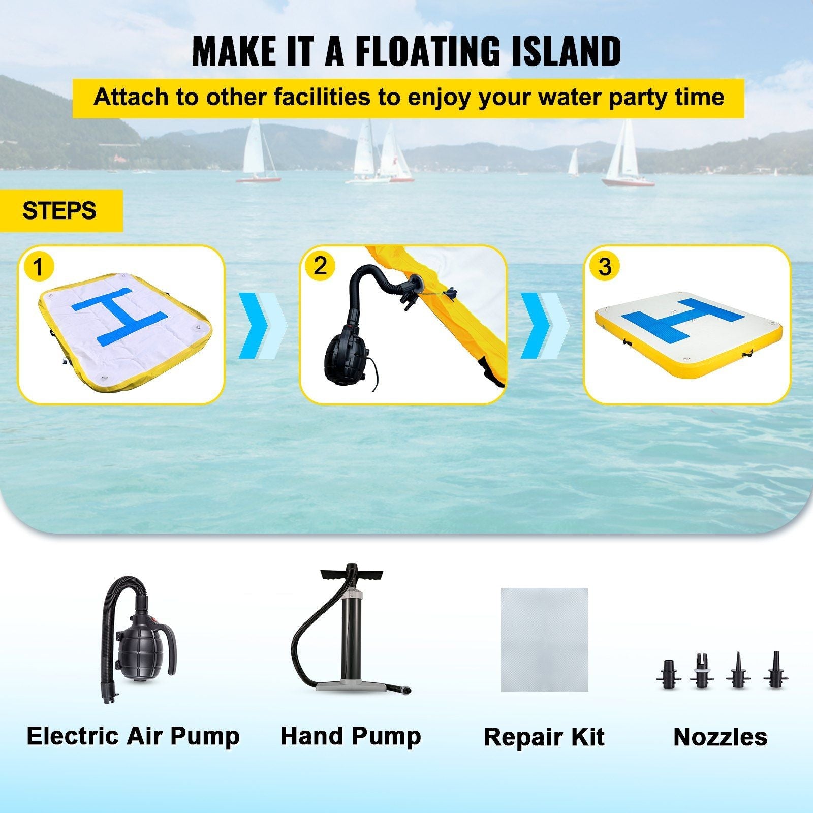 8’ x 5’ Inflatable Floating Dock Platform with Electric Air Pump