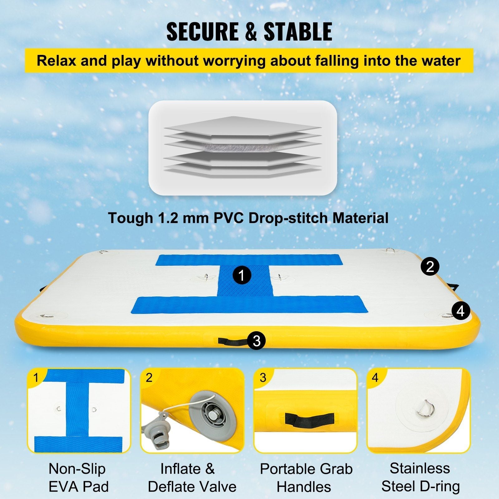 8’ x 5’ Inflatable Floating Dock Platform with Electric Air Pump